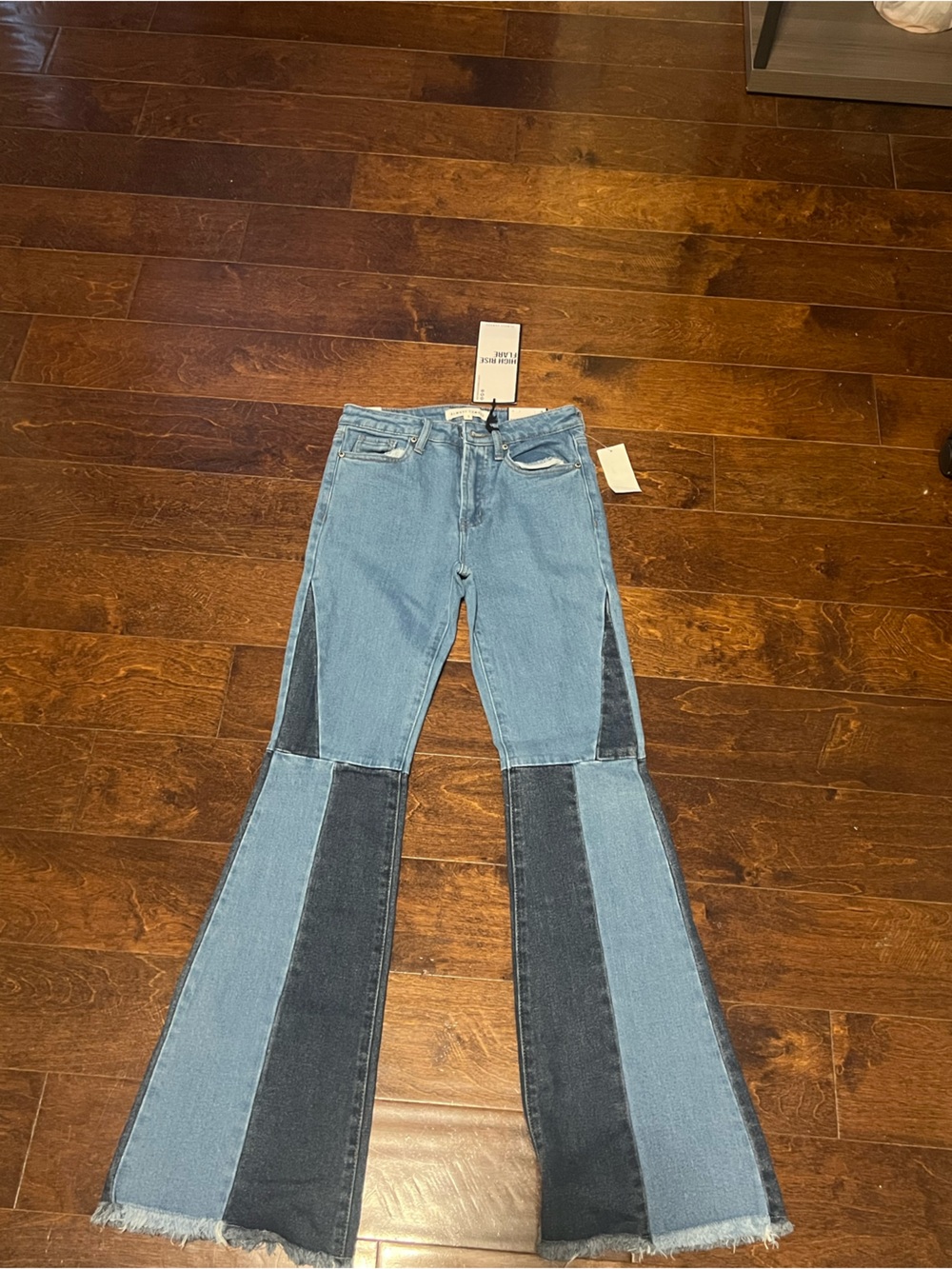 Almost Famous Two-Tone Light and Dark Blue Flare Jeans
